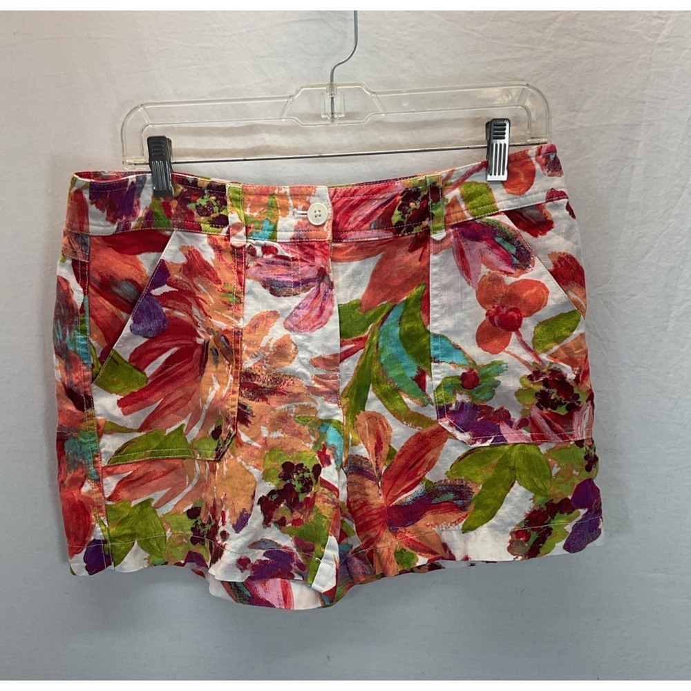 Tommy Bahama 100% Linen Bright Pink Orange Print Women's Shorts SZ 6 Beach Boat